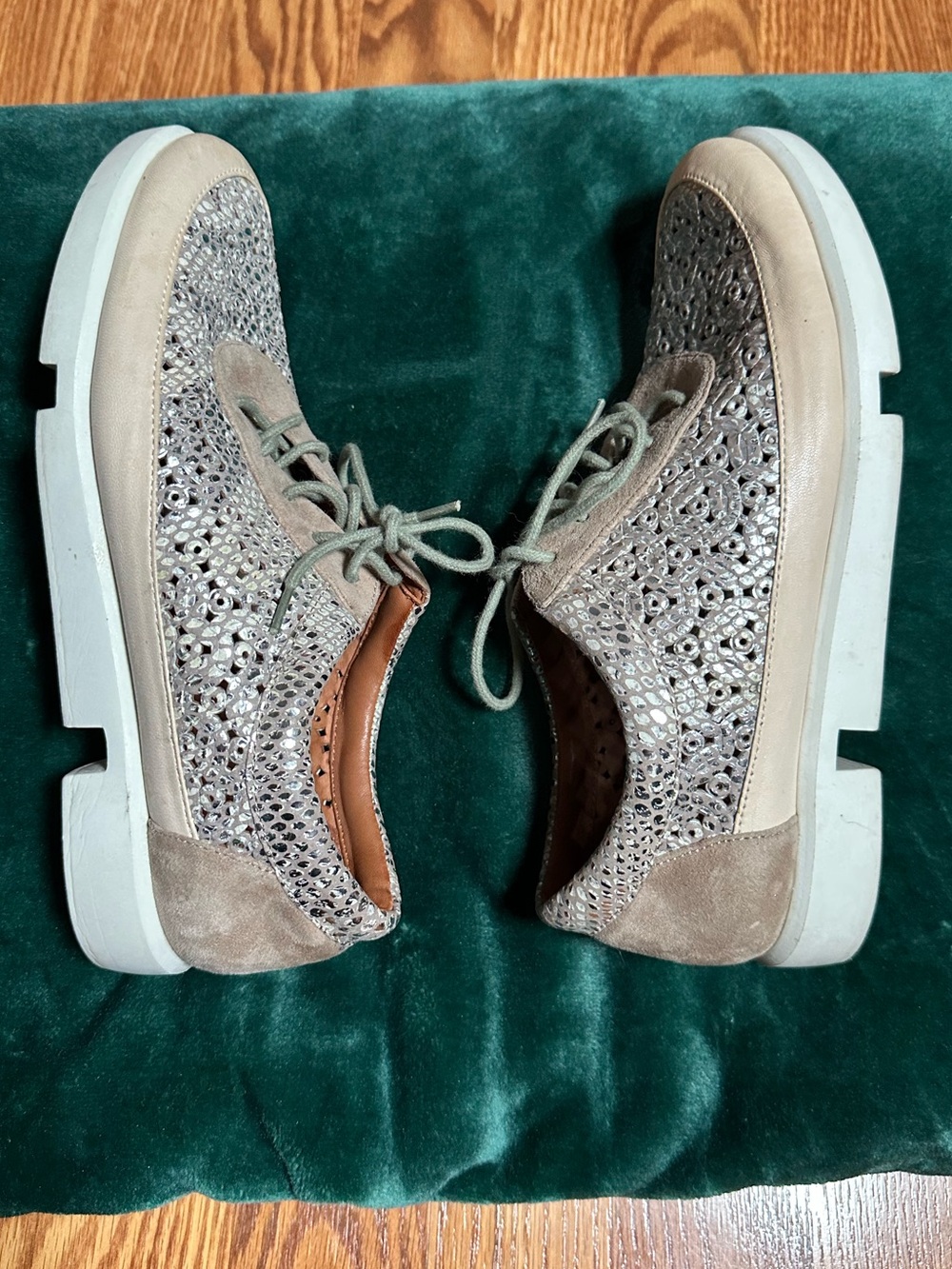 Women's Taupe Laser-Cut Lace-Up Platform Sneakers